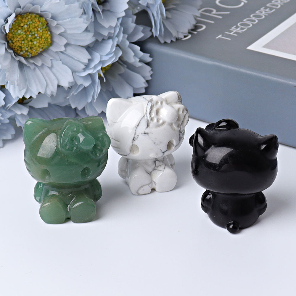 1.85 inch Crystal Cats Figurine in Obsidian, Aventurine, Howlite