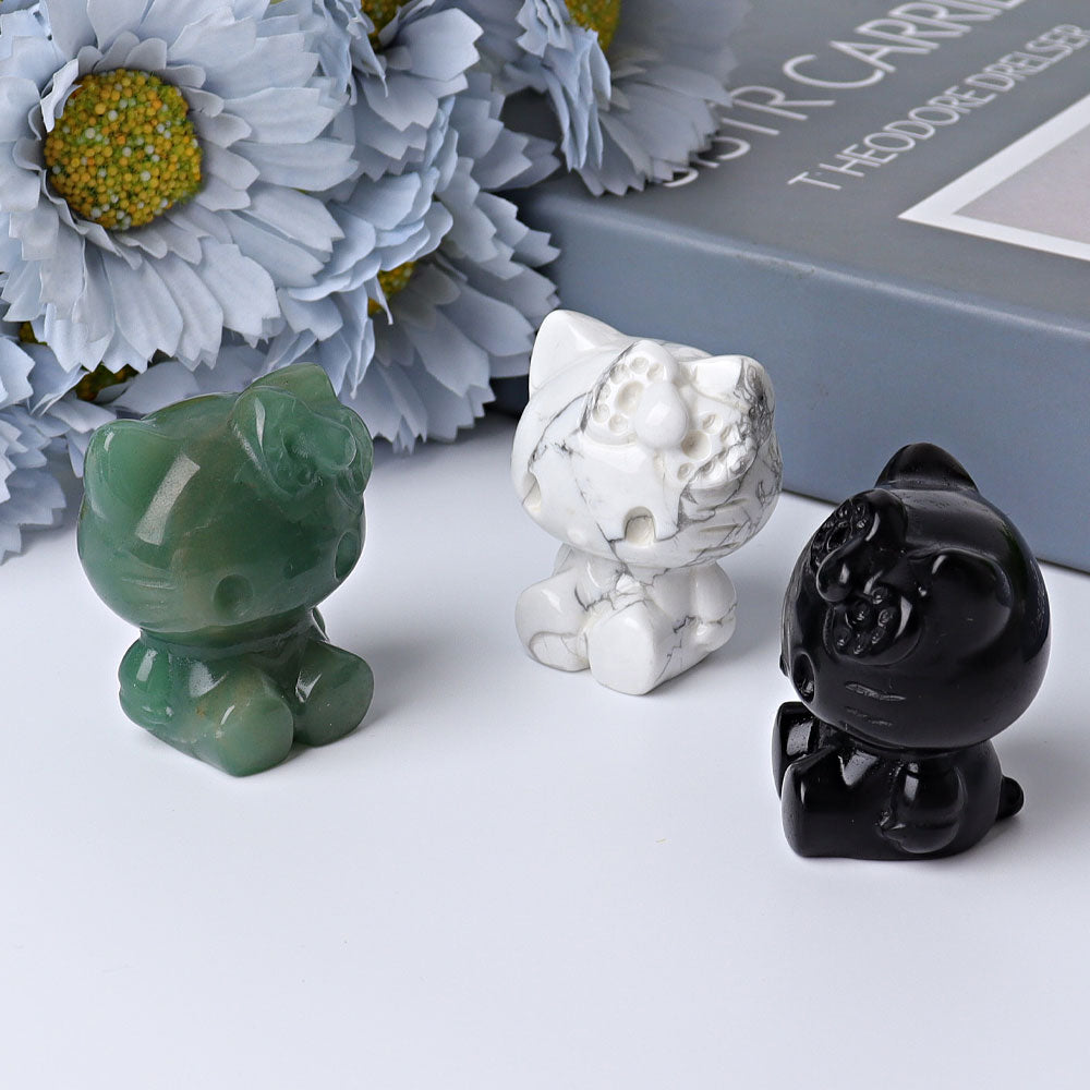 1.85 inch Crystal Cats Figurine in Obsidian, Aventurine, Howlite
