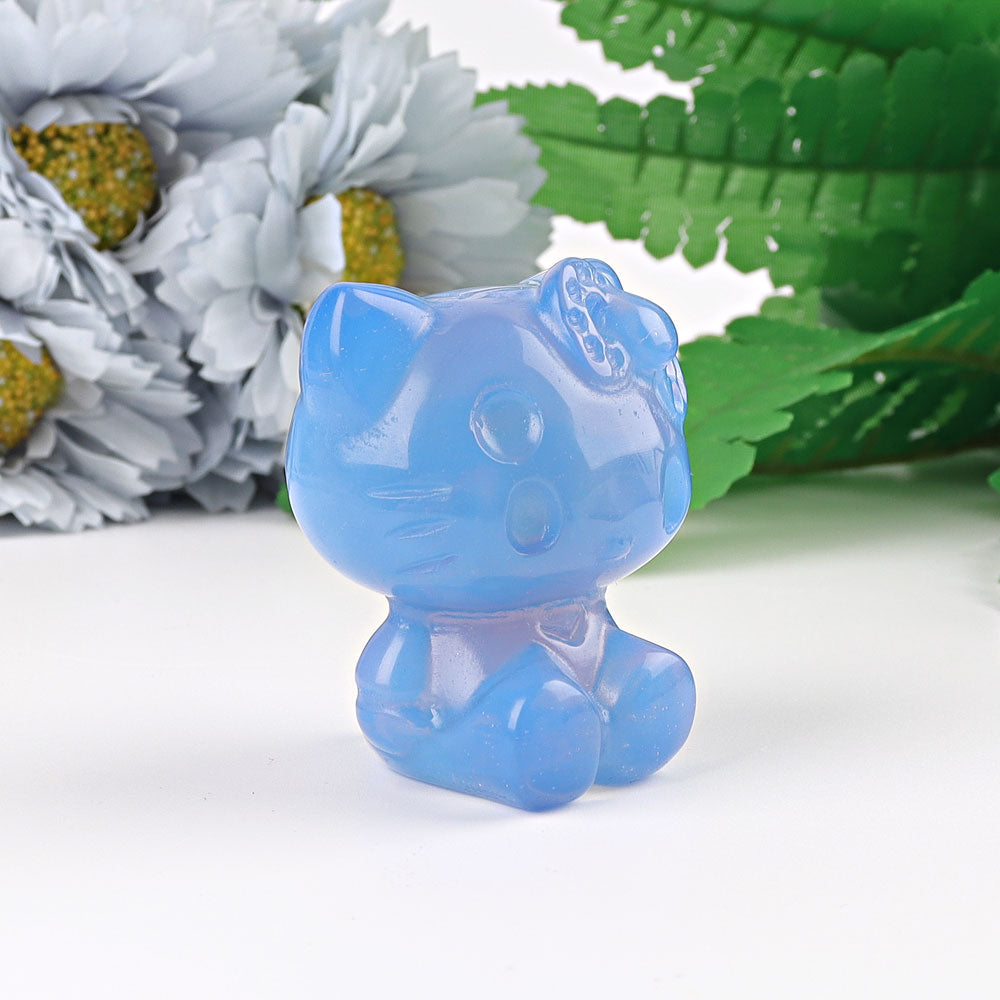 1.9" Blue Opalite Crystal Cat Carving for Healing Energy