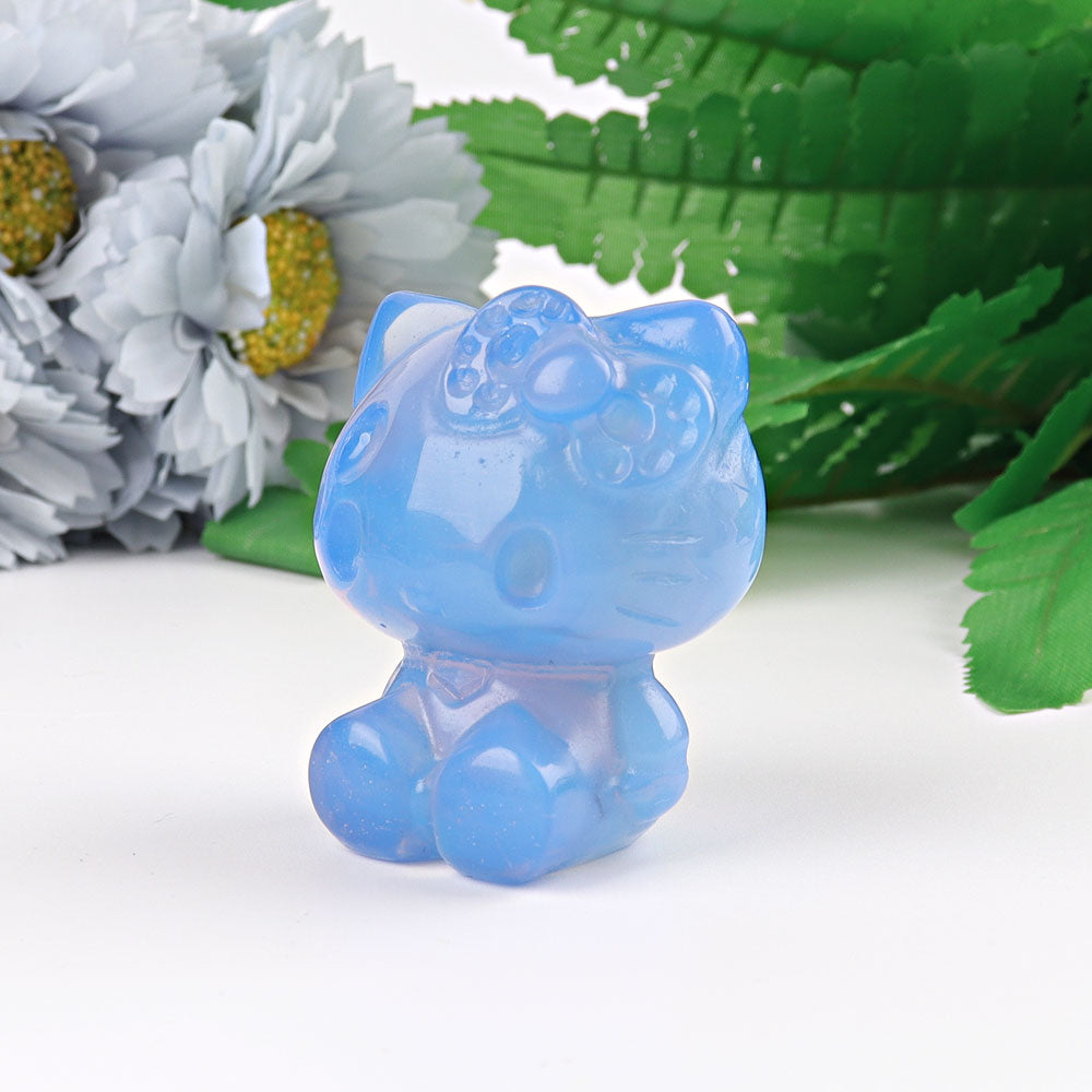 1.9" Blue Opalite Crystal Cat Carving for Healing Energy