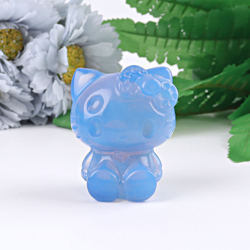1.9" Blue Opalite Crystal Cat Carving for Healing Energy