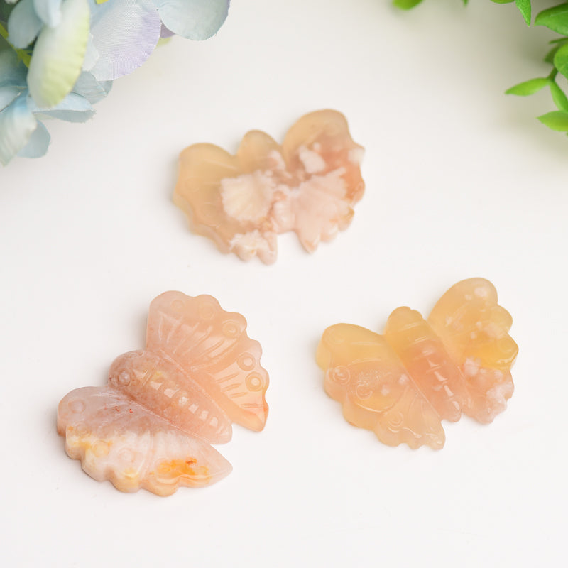 1.9 inch Flower Agate Butterfly Crystal Carving