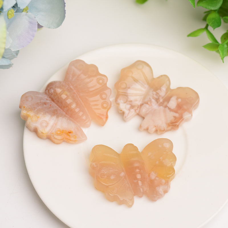 1.9 inch Flower Agate Butterfly Crystal Carving
