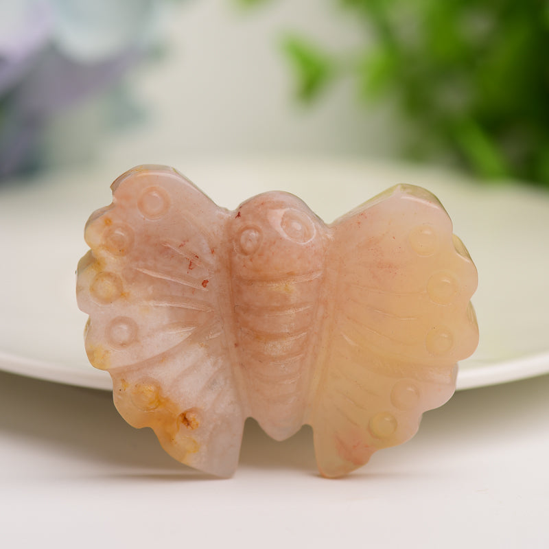 1.9 inch Flower Agate Butterfly Crystal Carving