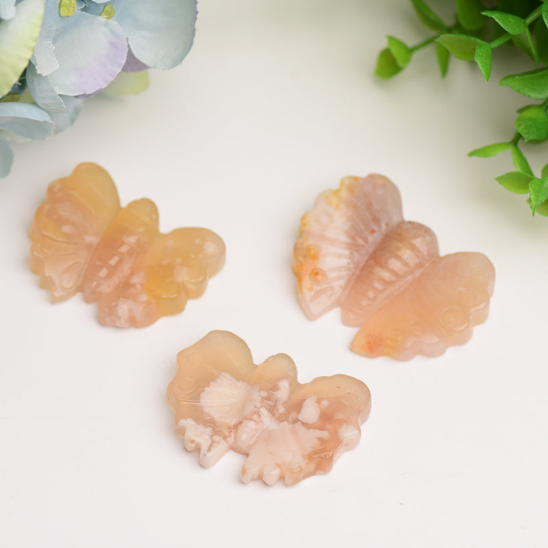 1.9 inch Flower Agate Butterfly Crystal Carving