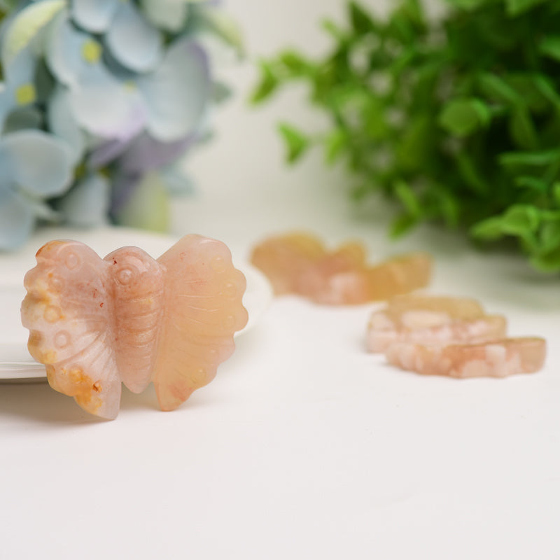 1.9 inch Flower Agate Butterfly Crystal Carving