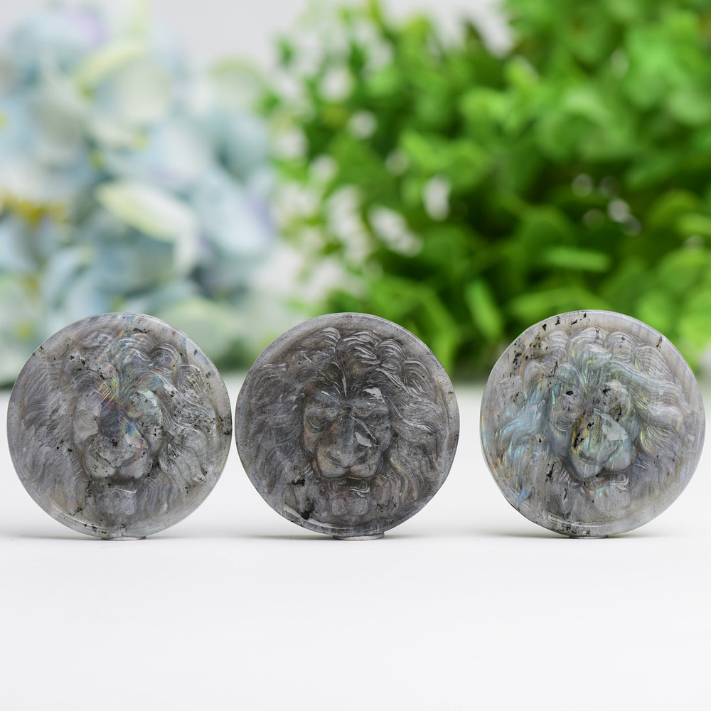 1.9 inch Labradorite Crystal Lion Slab Carving