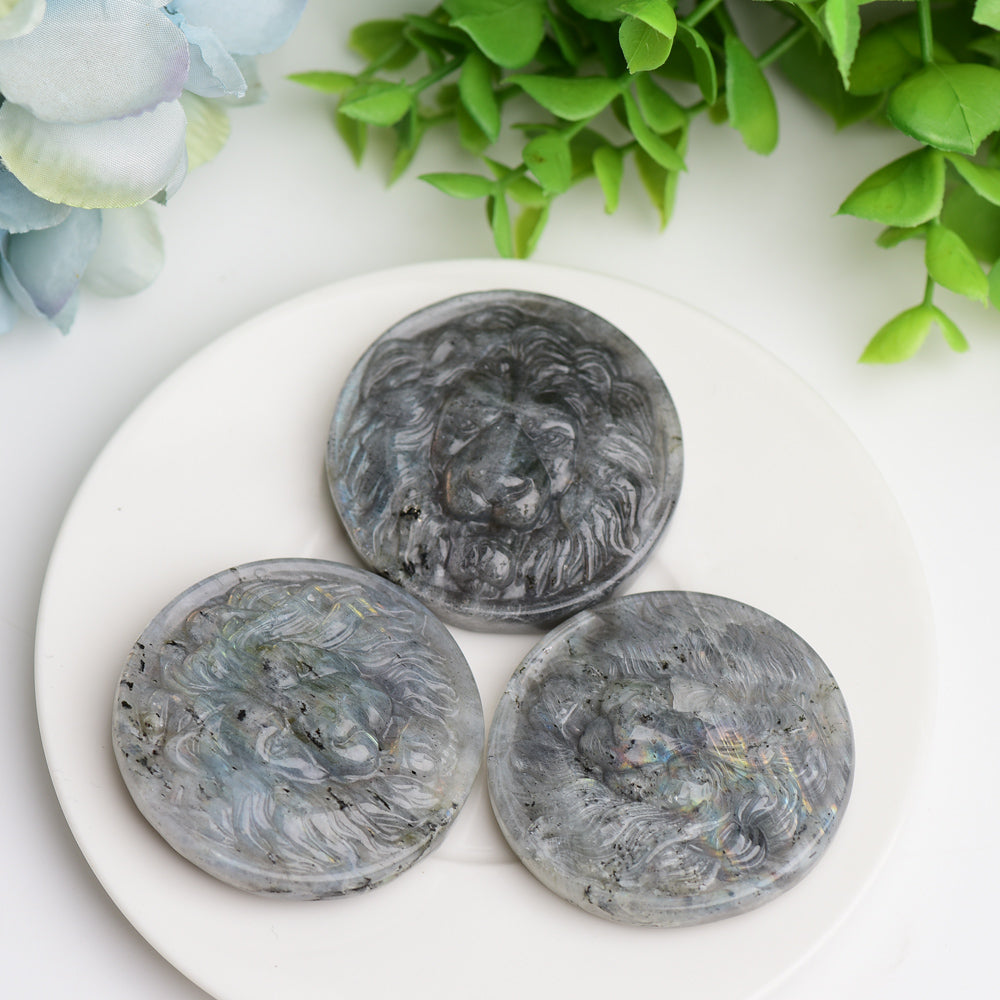 1.9 inch Labradorite Crystal Lion Slab Carving