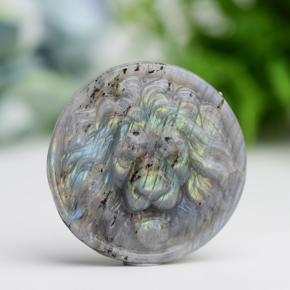 1.9 inch Labradorite Crystal Lion Slab Carving