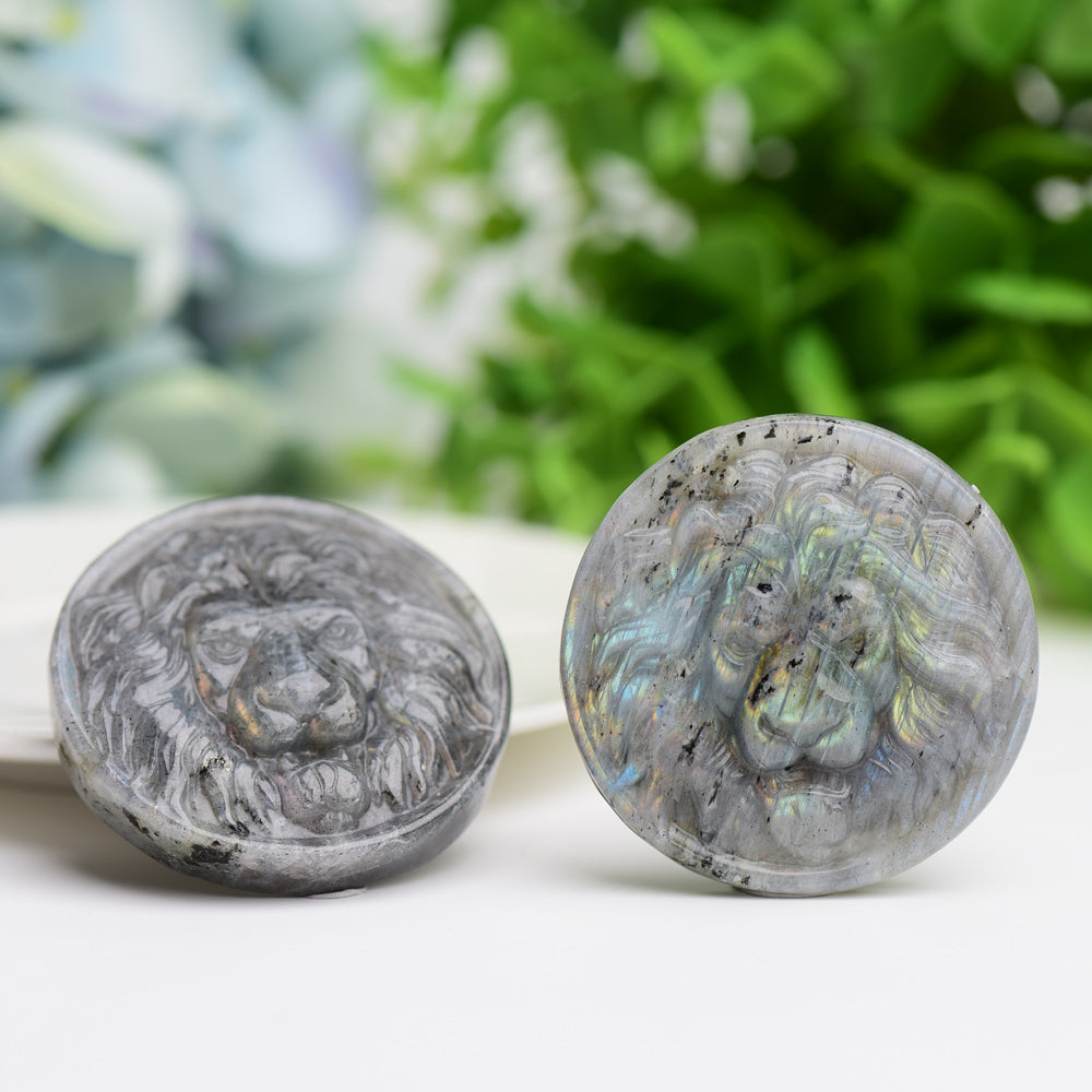 1.9 inch Labradorite Crystal Lion Slab Carving