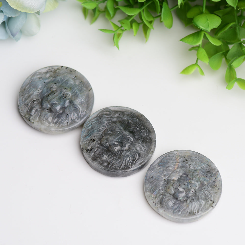 1.9 inch Labradorite Crystal Lion Slab Carving