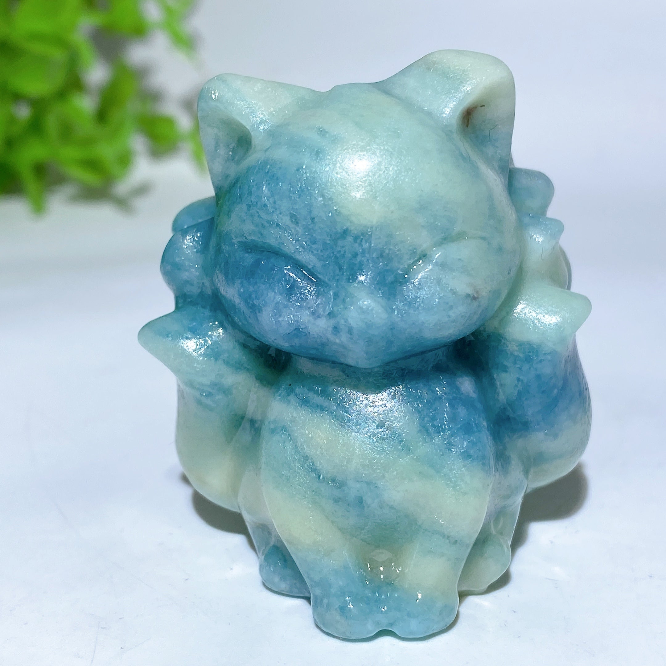 1.9 inch Mixed Crystal Nine-Tails Fox Carving Figurine