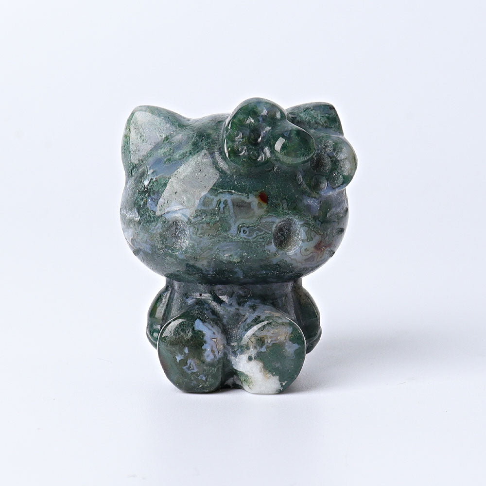 1.9 inch Moss Agate Crystal Cat Figurine for Healing