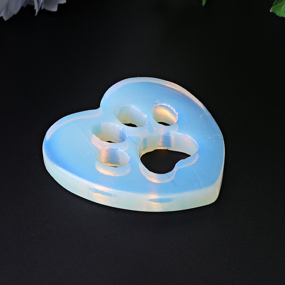 1.9 inch Opalite Heart Crystal Cat Paw Carving