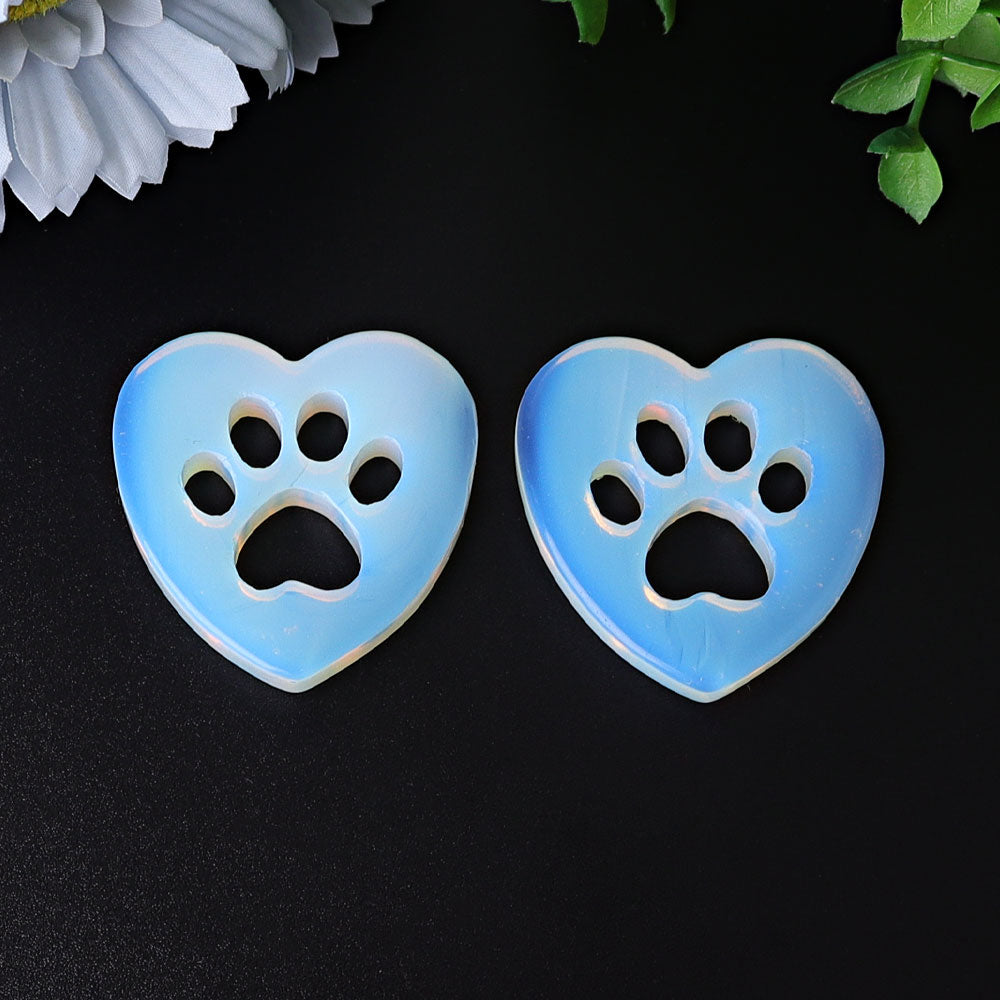 1.9 inch Opalite Heart Crystal Cat Paw Carving