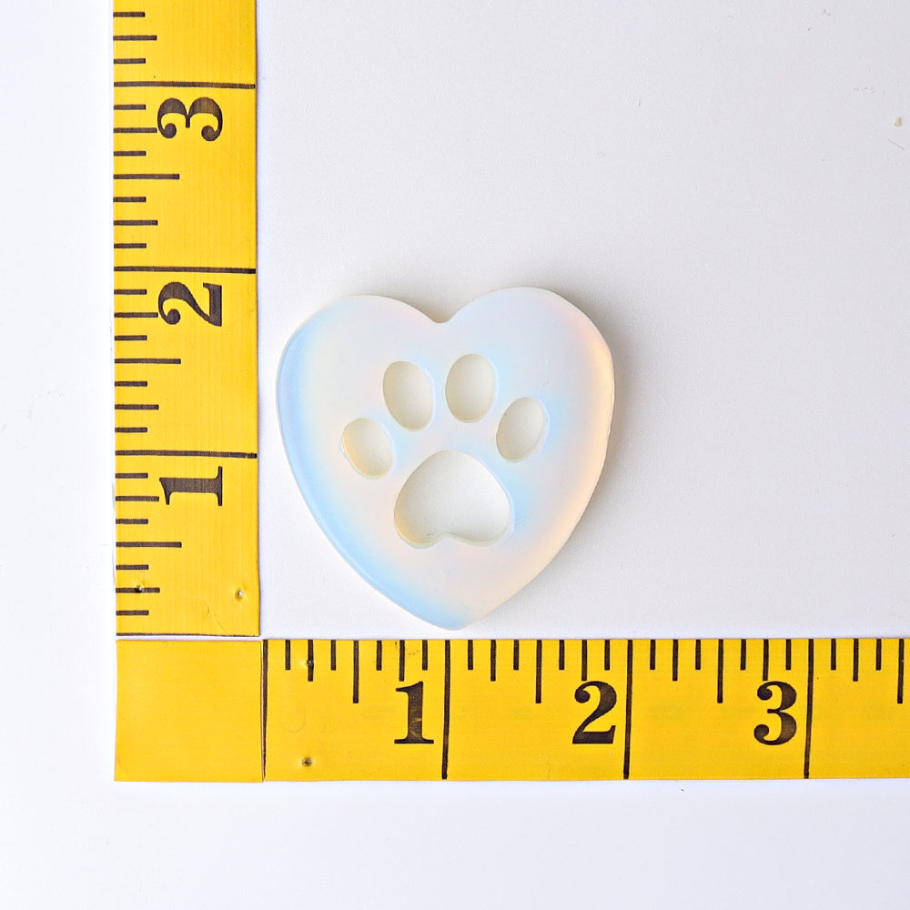 1.9 inch Opalite Heart Crystal Cat Paw Carving