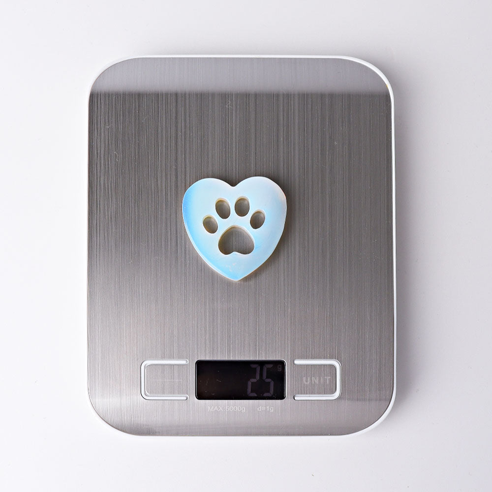 1.9 inch Opalite Heart Crystal Cat Paw Carving