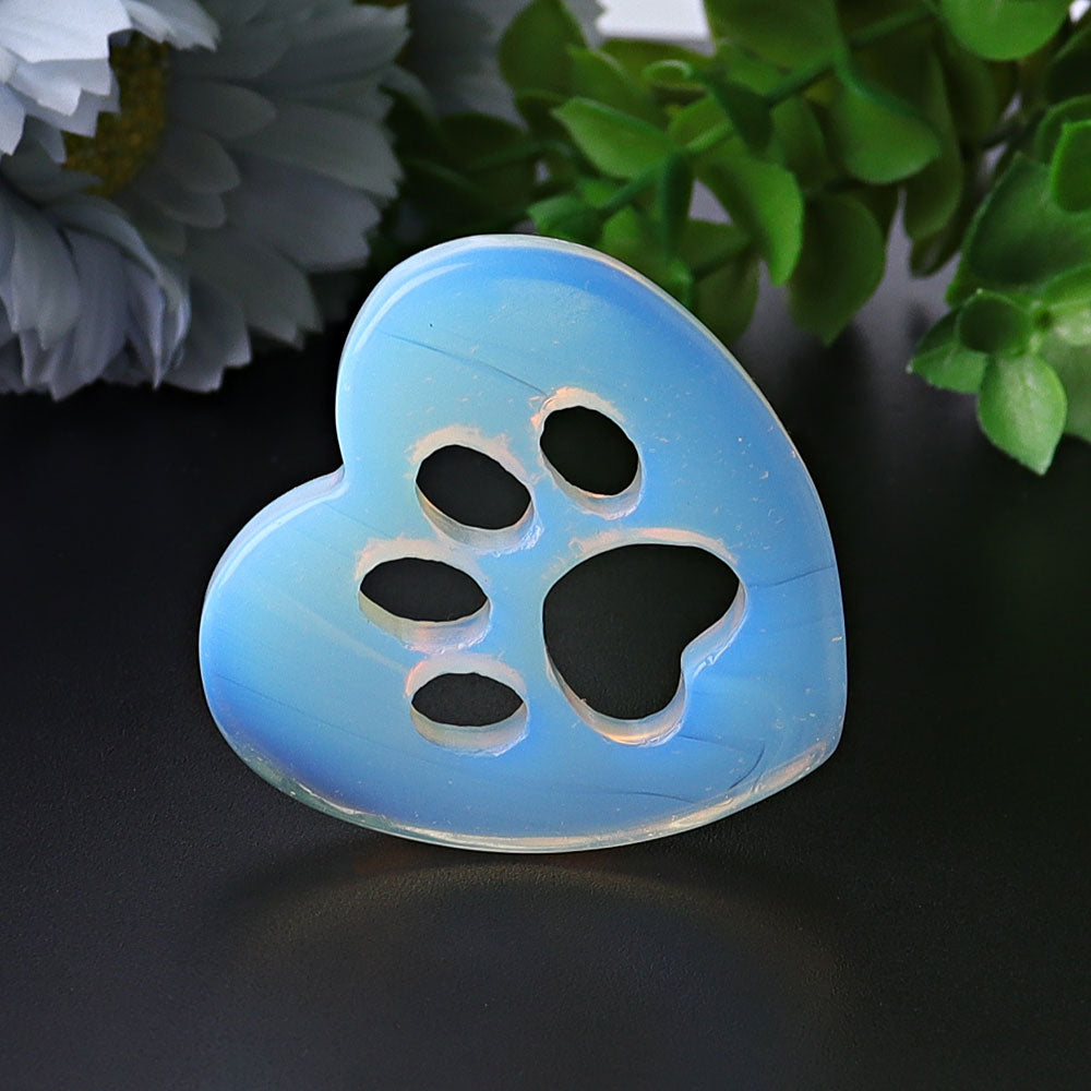 1.9 inch Opalite Heart Crystal Cat Paw Carving