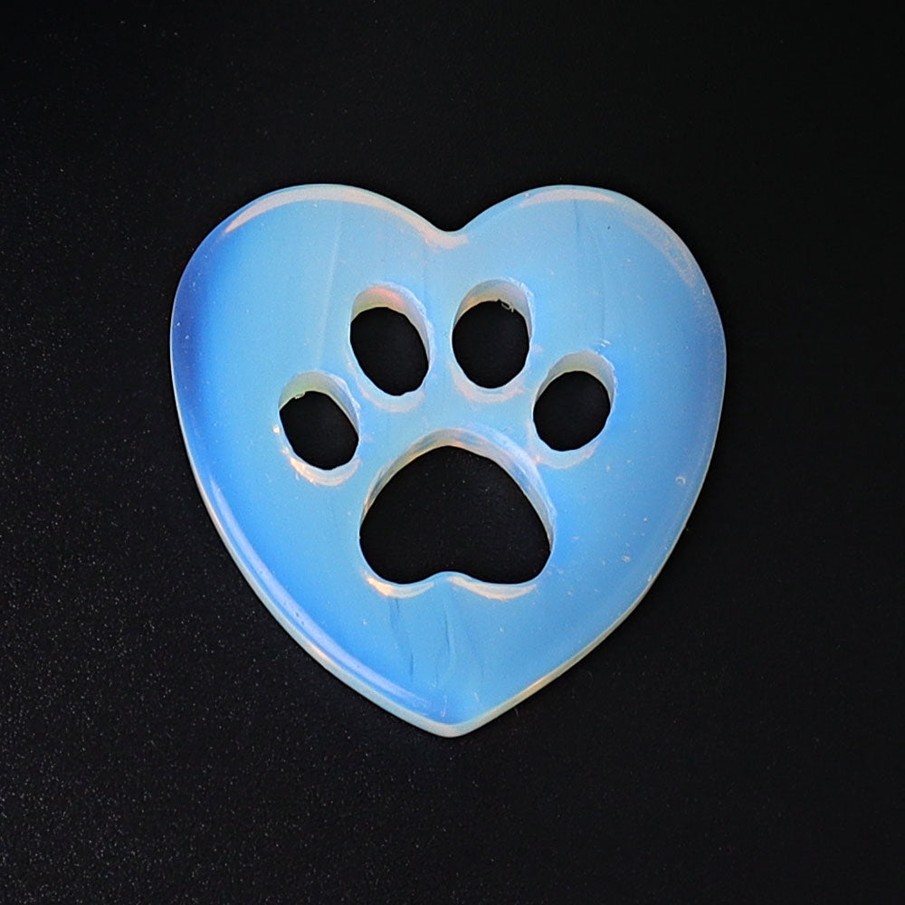 1.9 inch Opalite Heart Crystal Cat Paw Carving
