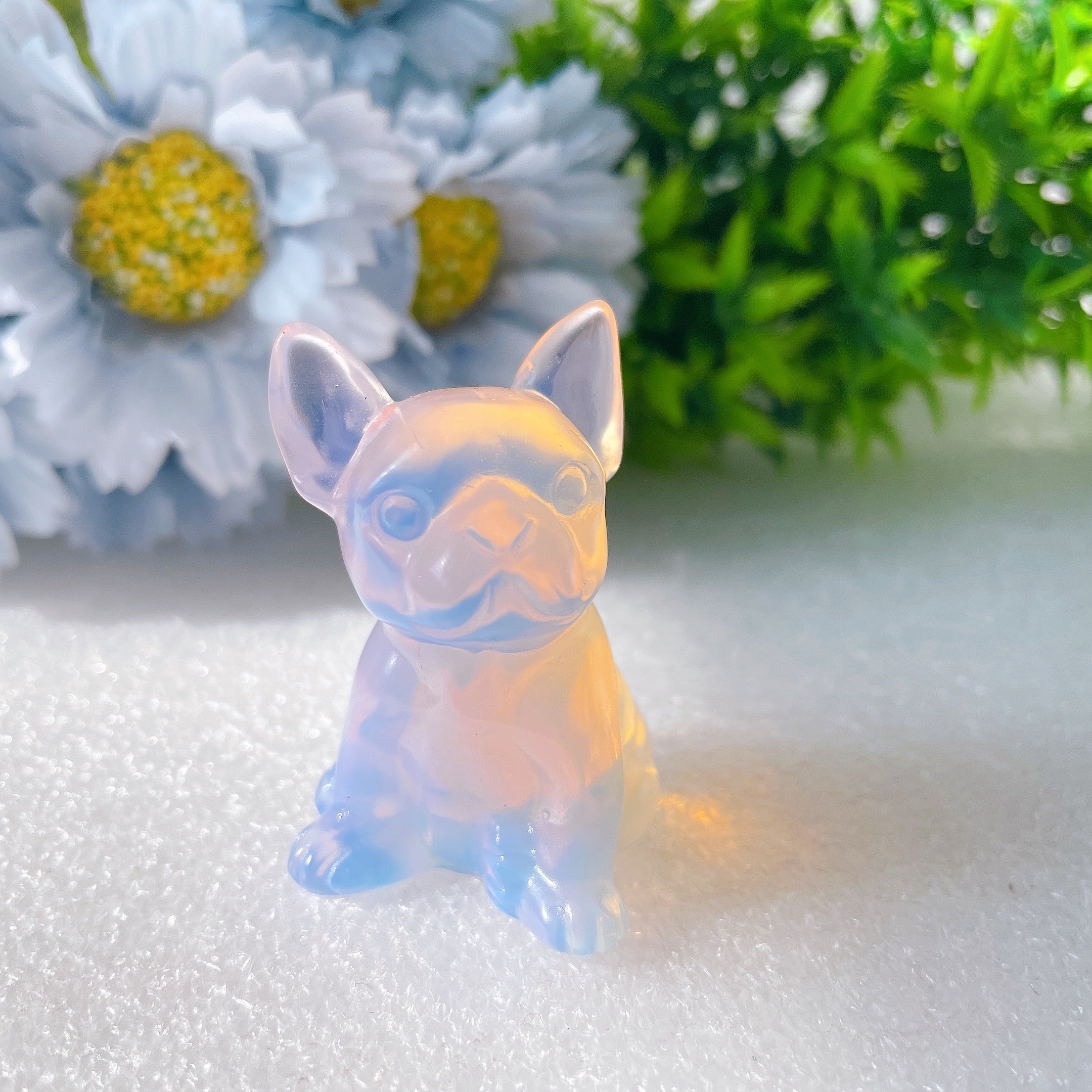 1.9 Inch Pink Blue Opalite Crystal Bulldog Carving