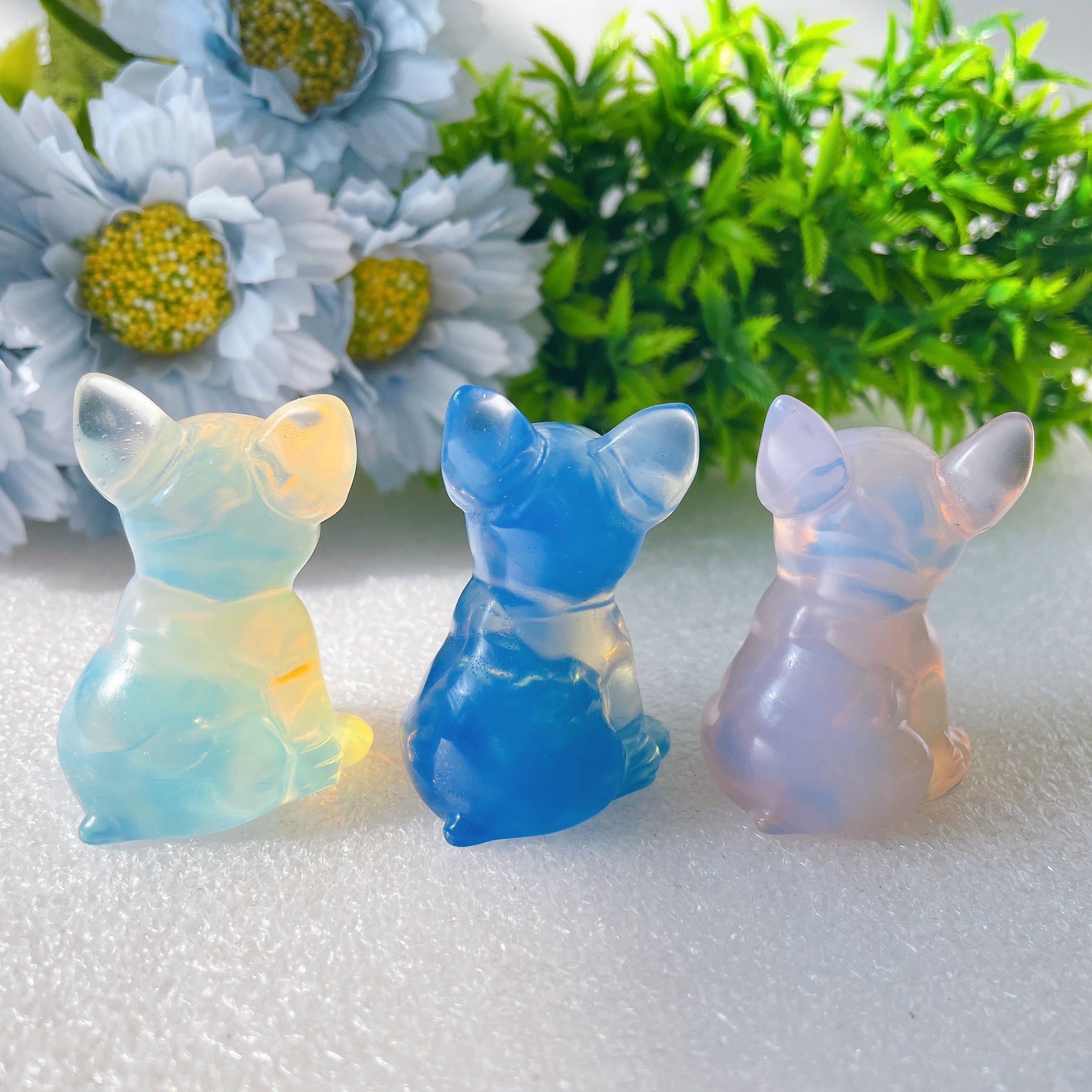 1.9 Inch Pink Blue Opalite Crystal Bulldog Carving