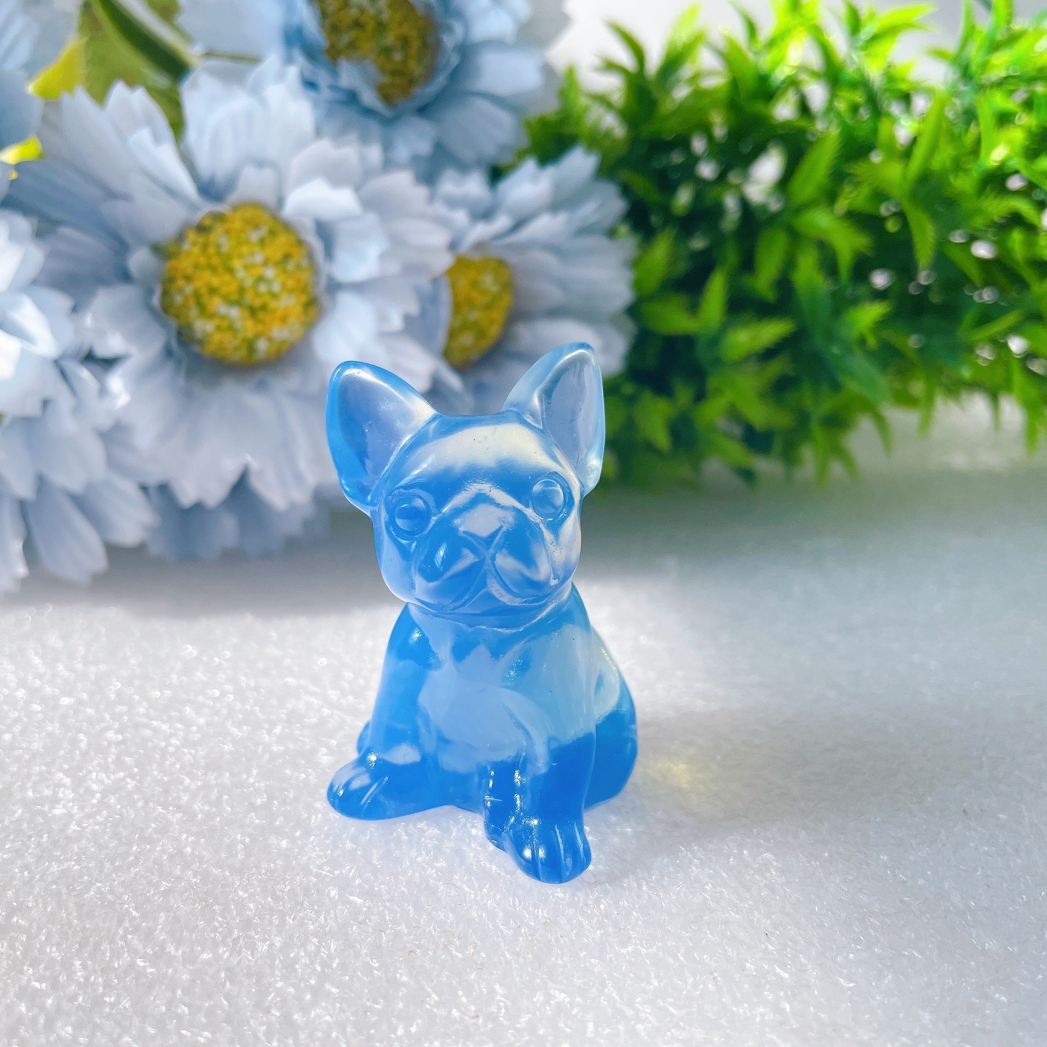 1.9 Inch Pink Blue Opalite Crystal Bulldog Carving