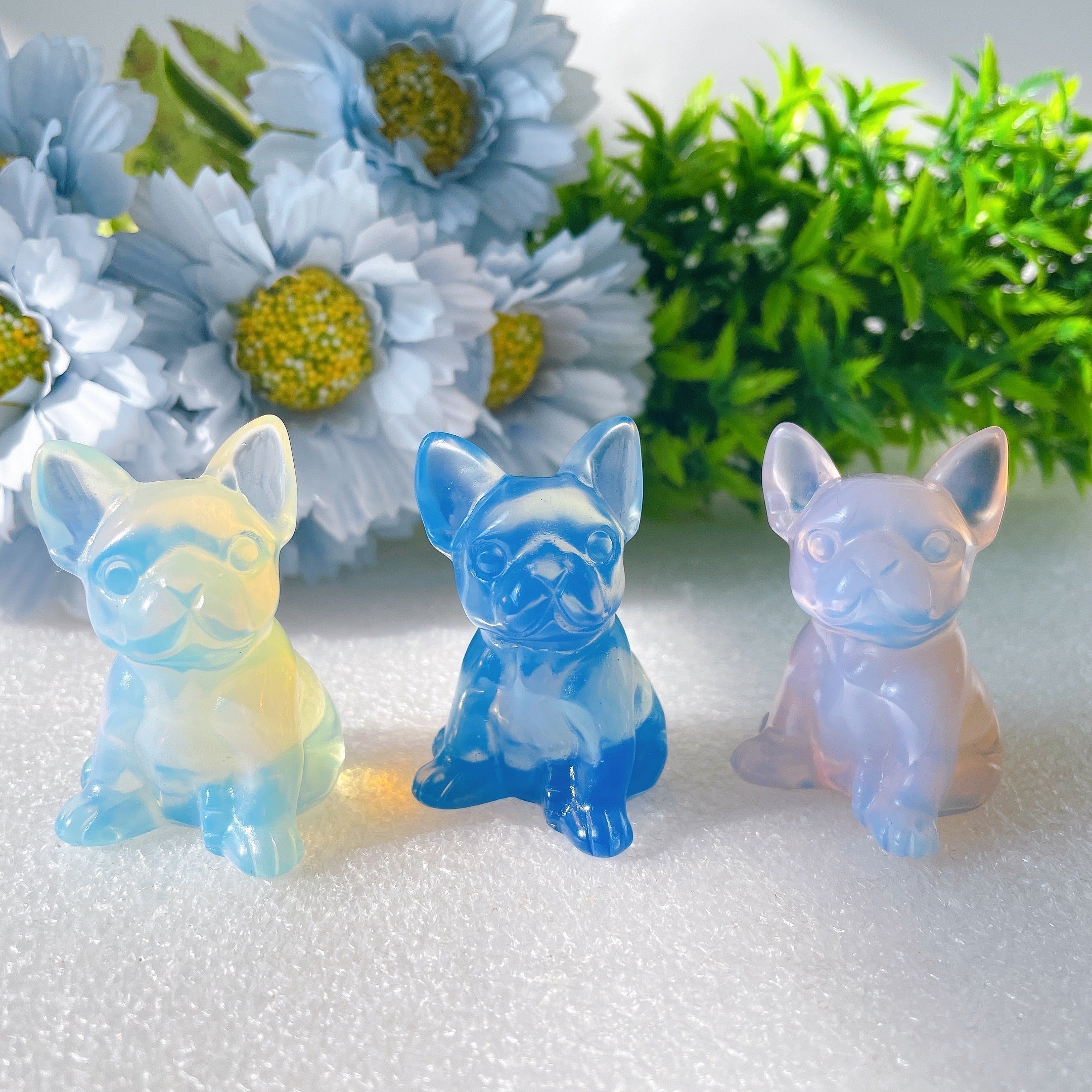 1.9 Inch Pink Blue Opalite Crystal Bulldog Carving