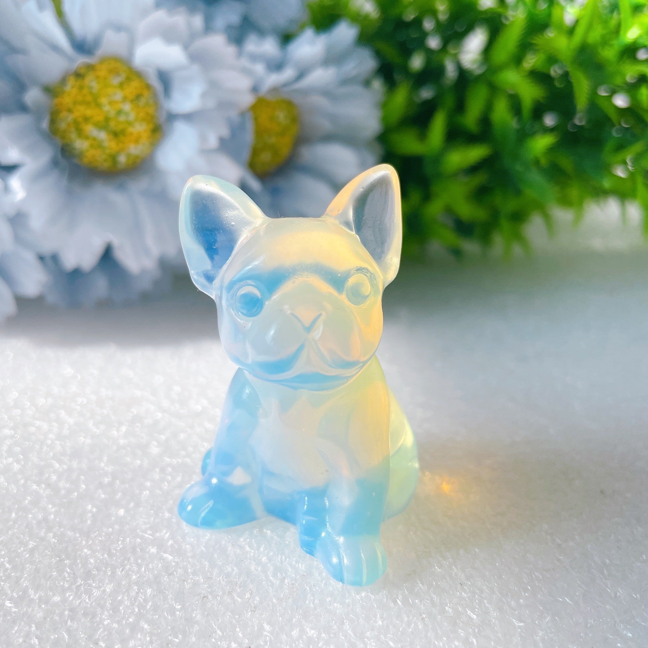 1.9 Inch Pink Blue Opalite Crystal Bulldog Carving