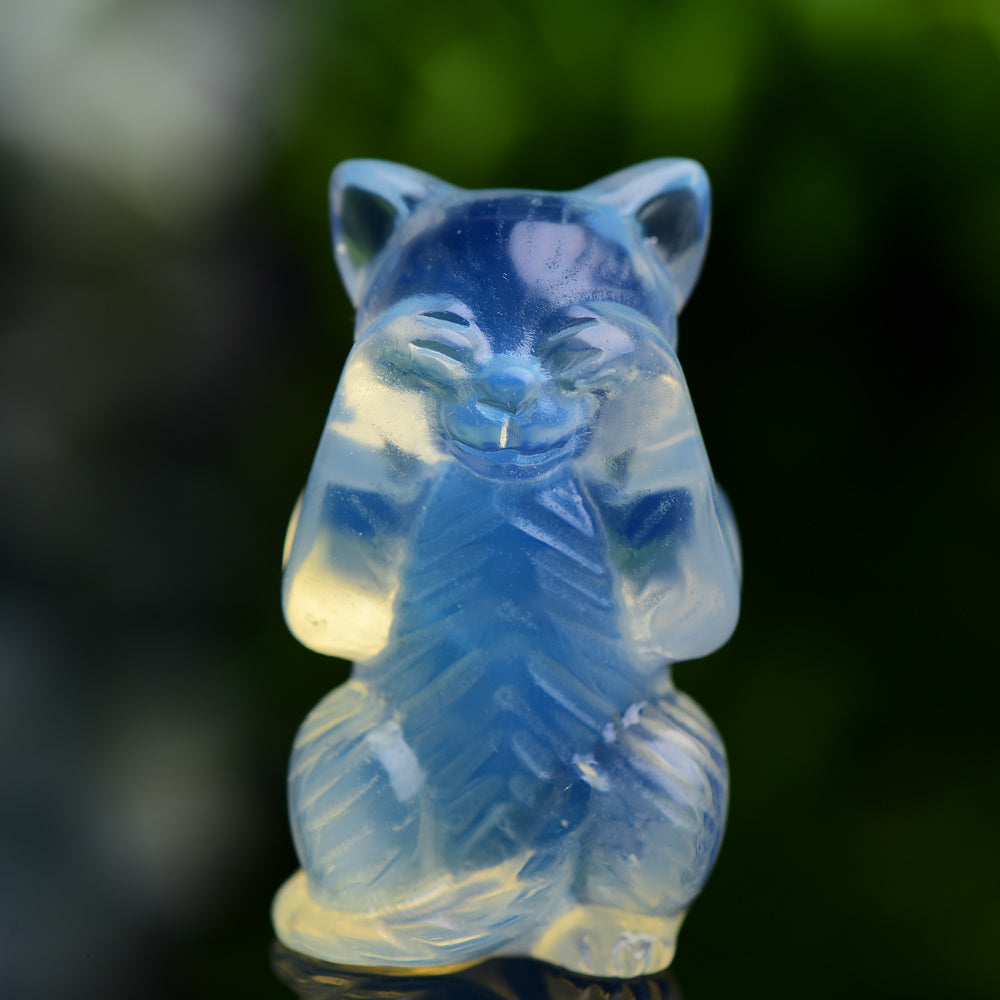 1.9" Opalite Crystal Cats Carving Hear See Speak No Evil