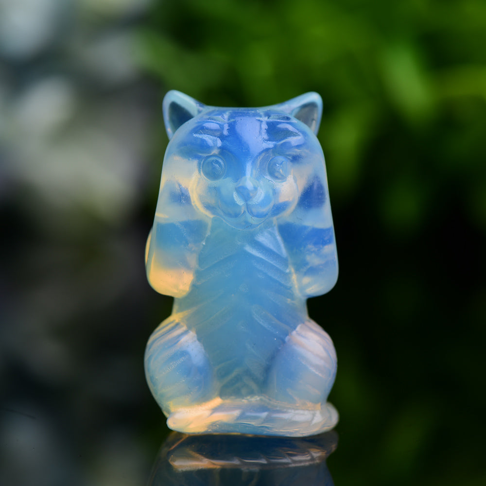 1.9" Opalite Crystal Cats Carving Hear See Speak No Evil