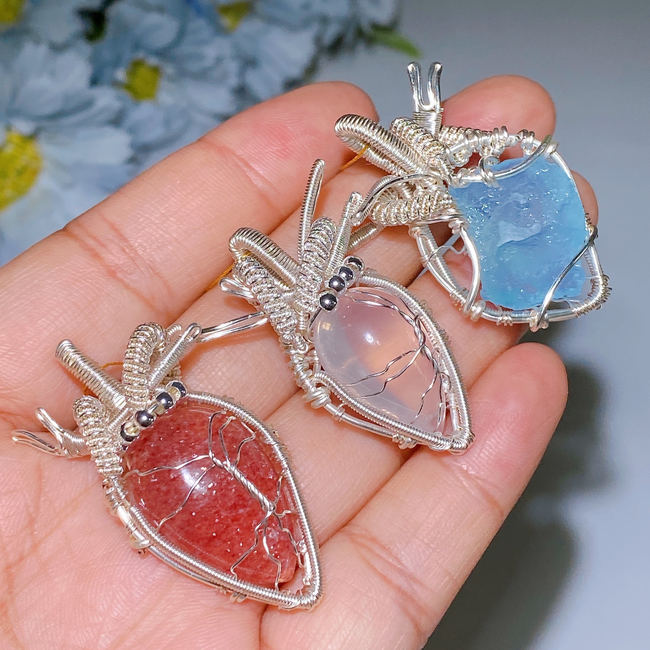 1.9 in Teardrop Aquamarine Crystal Pendant Wrapped in Silver Copper