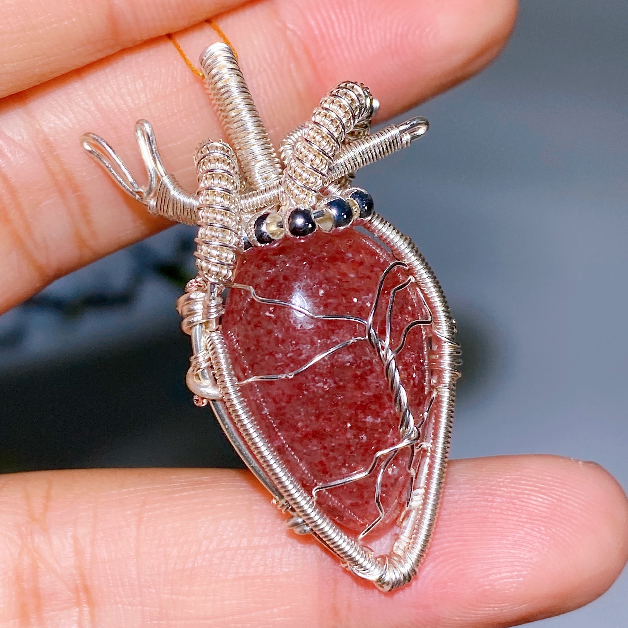 1.9 in Teardrop Aquamarine Crystal Pendant Wrapped in Silver Copper