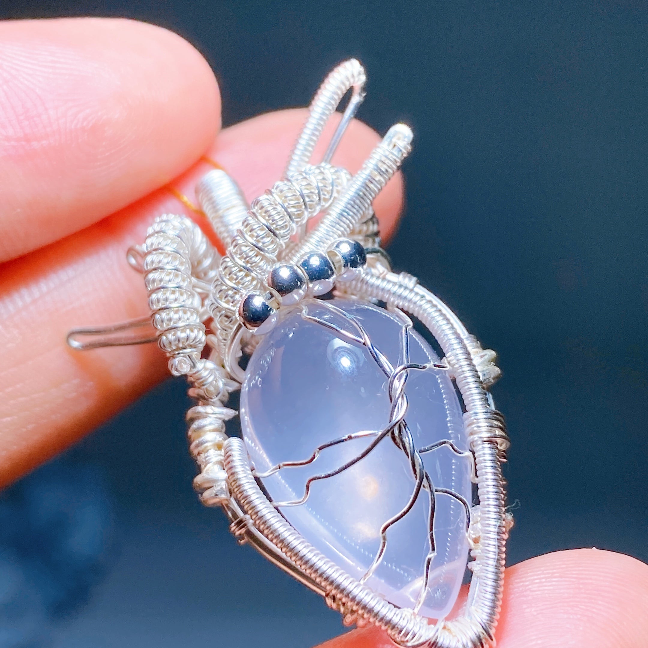 1.9 in Teardrop Aquamarine Crystal Pendant Wrapped in Silver Copper