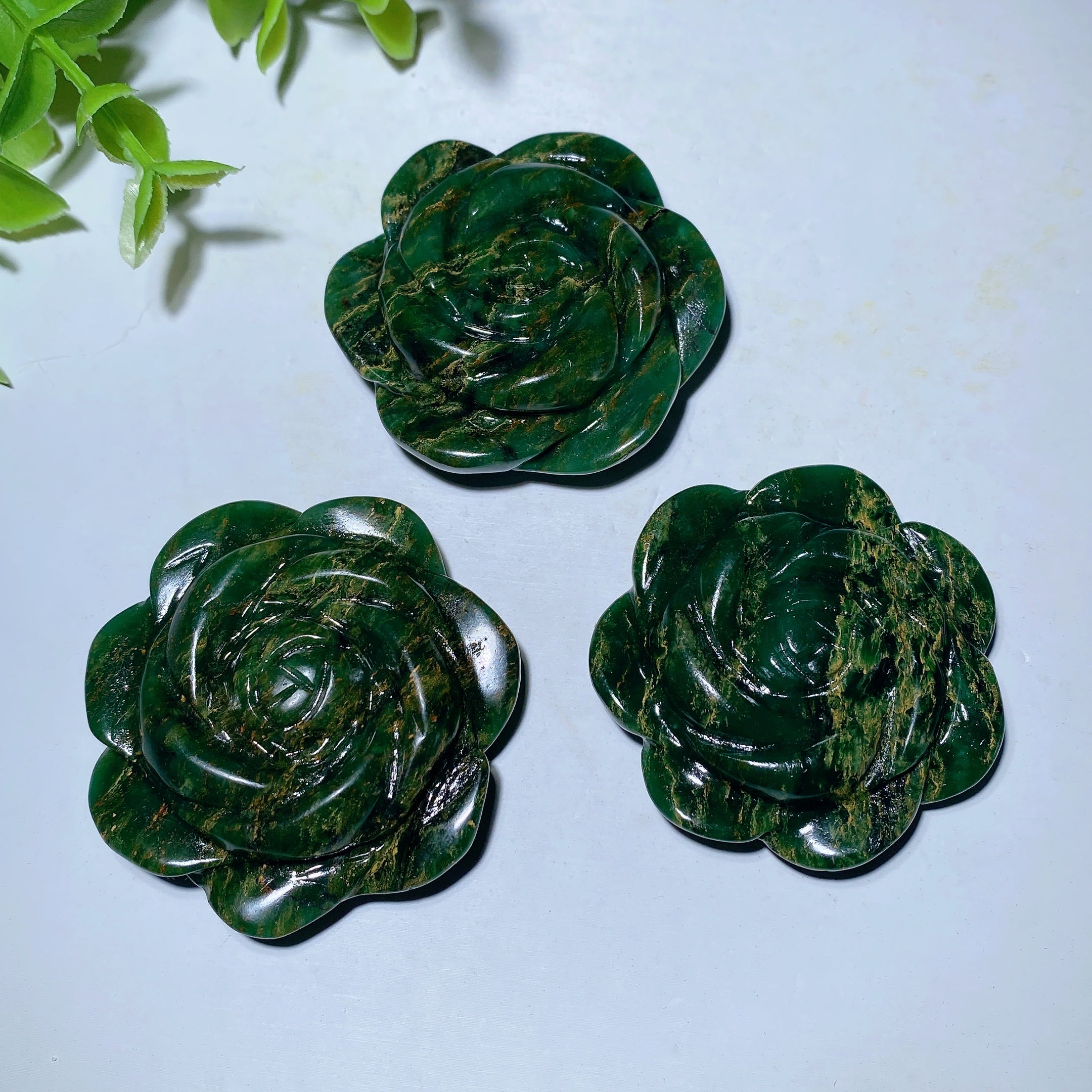 1.95" Emerald Green Rose Flower Crystal Carving for Home Decor