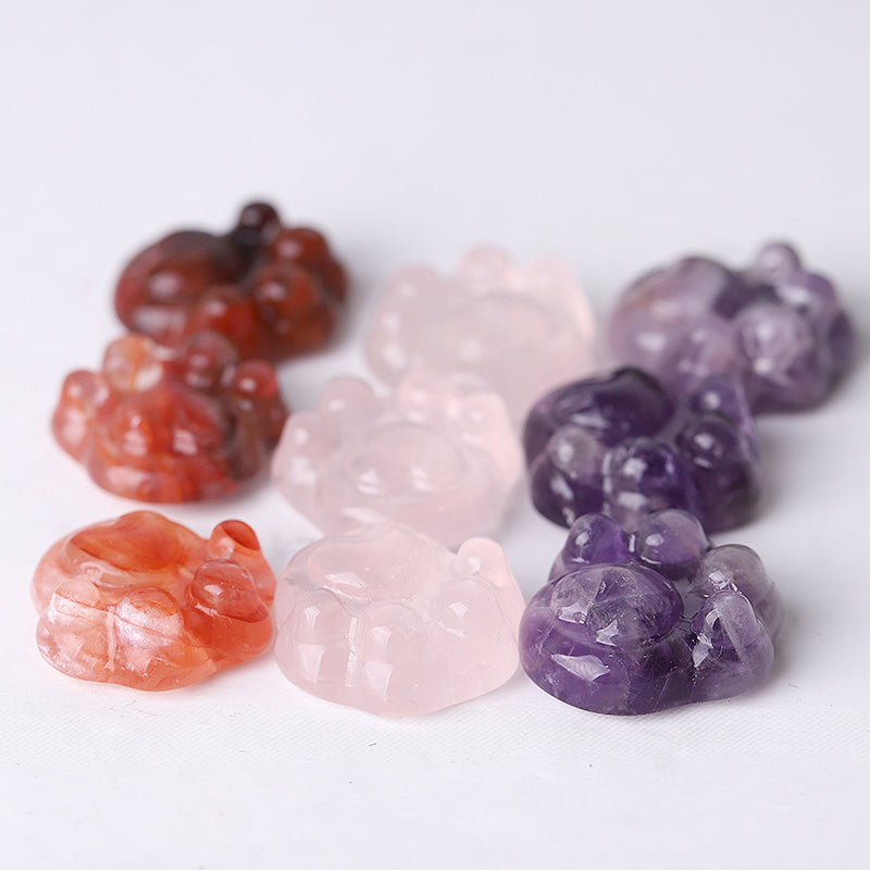 1-Inch Crystal Cat Paw Carvings in Rose Quartz, Amethyst & Fire Quartz