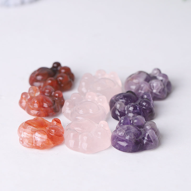 1-Inch Crystal Cat Paw Carvings in Rose Quartz, Amethyst & Fire Quartz