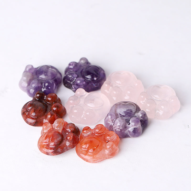 1-Inch Crystal Cat Paw Carvings in Rose Quartz, Amethyst & Fire Quartz