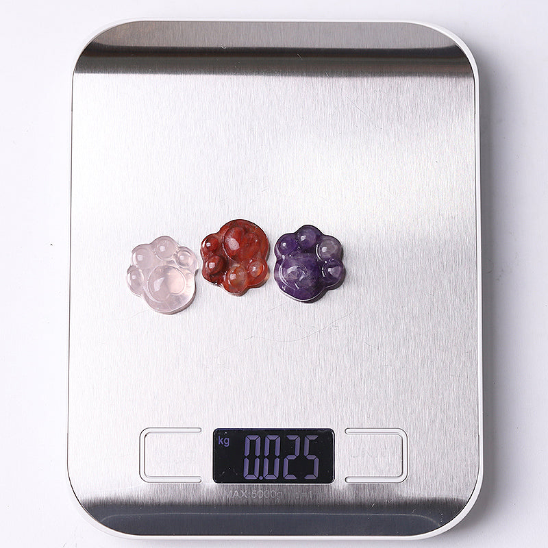 1-Inch Crystal Cat Paw Carvings in Rose Quartz, Amethyst & Fire Quartz