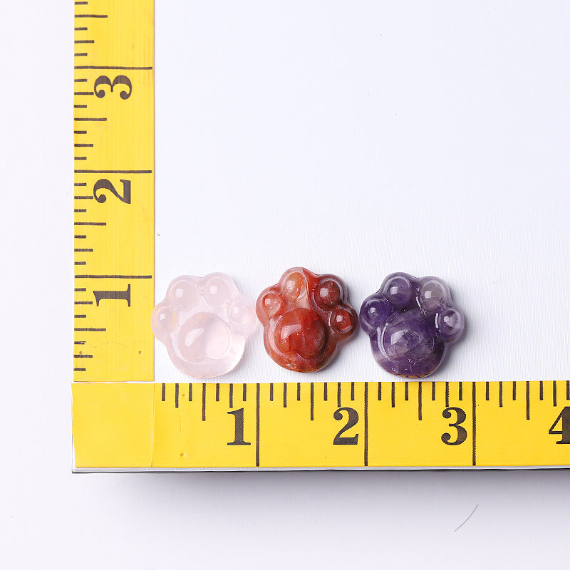 1-Inch Crystal Cat Paw Carvings in Rose Quartz, Amethyst & Fire Quartz