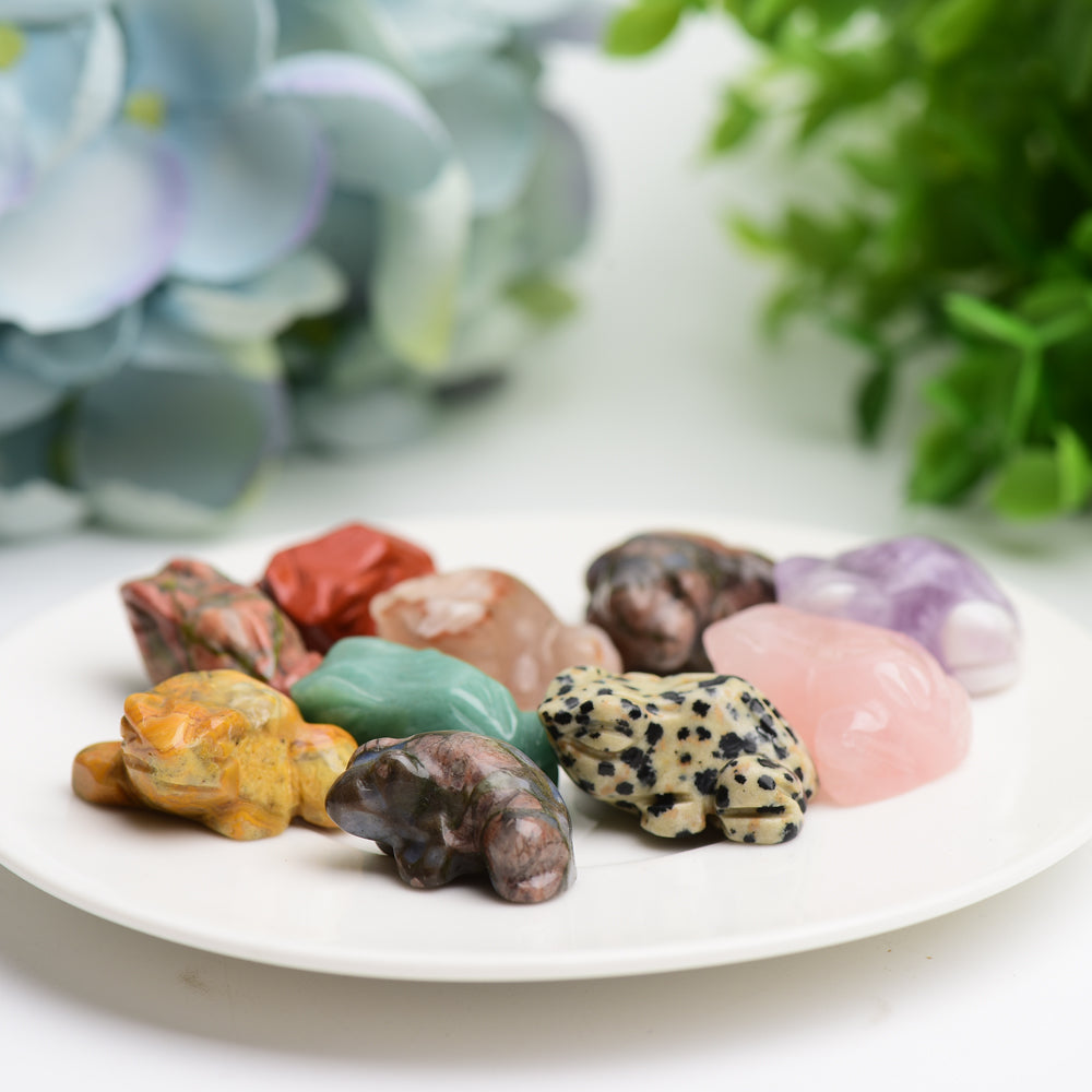 1 inch Mixed Crystal Mini Frog Carving for Healing