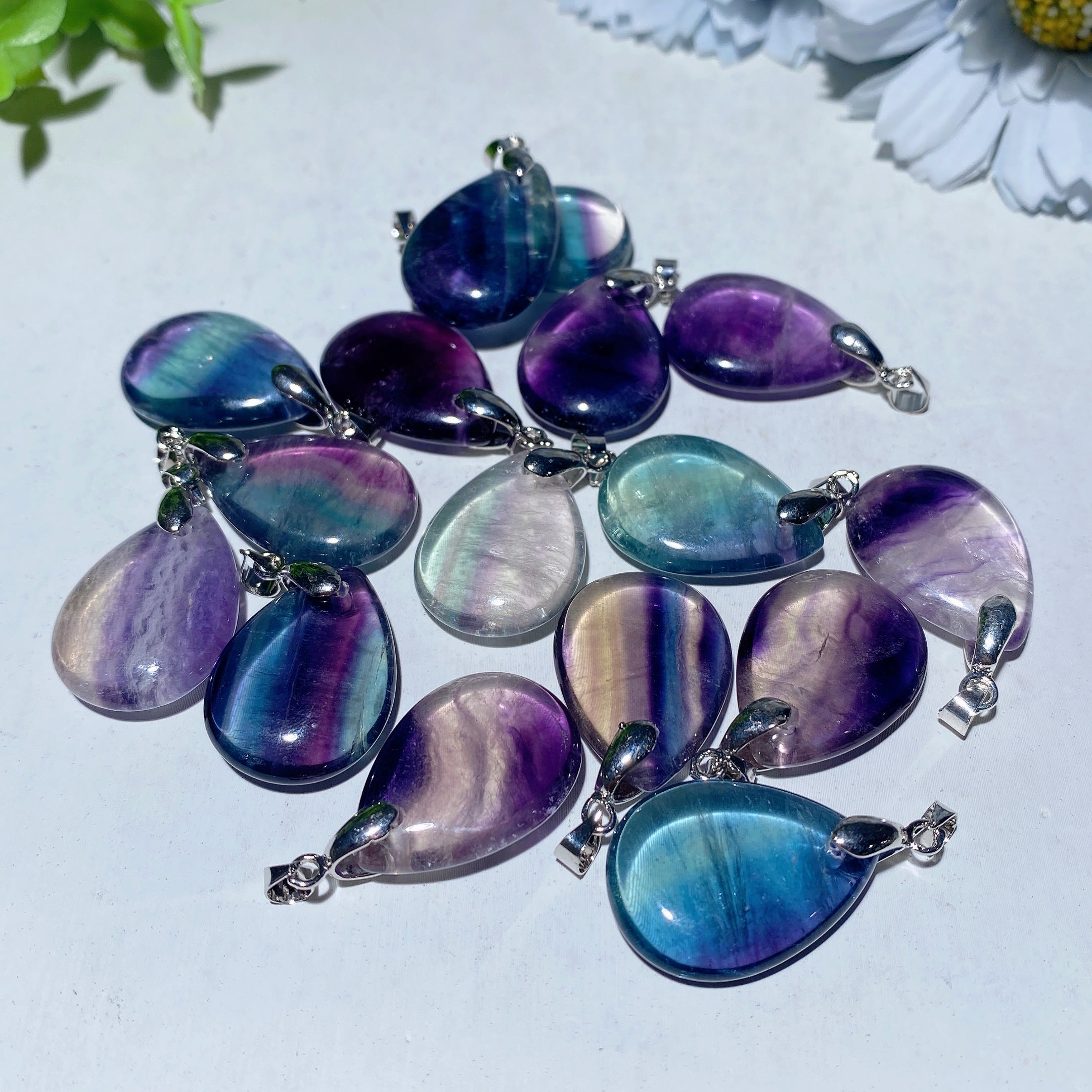 1-inch Rainbow Fluorite Water Drop Healing Pendant