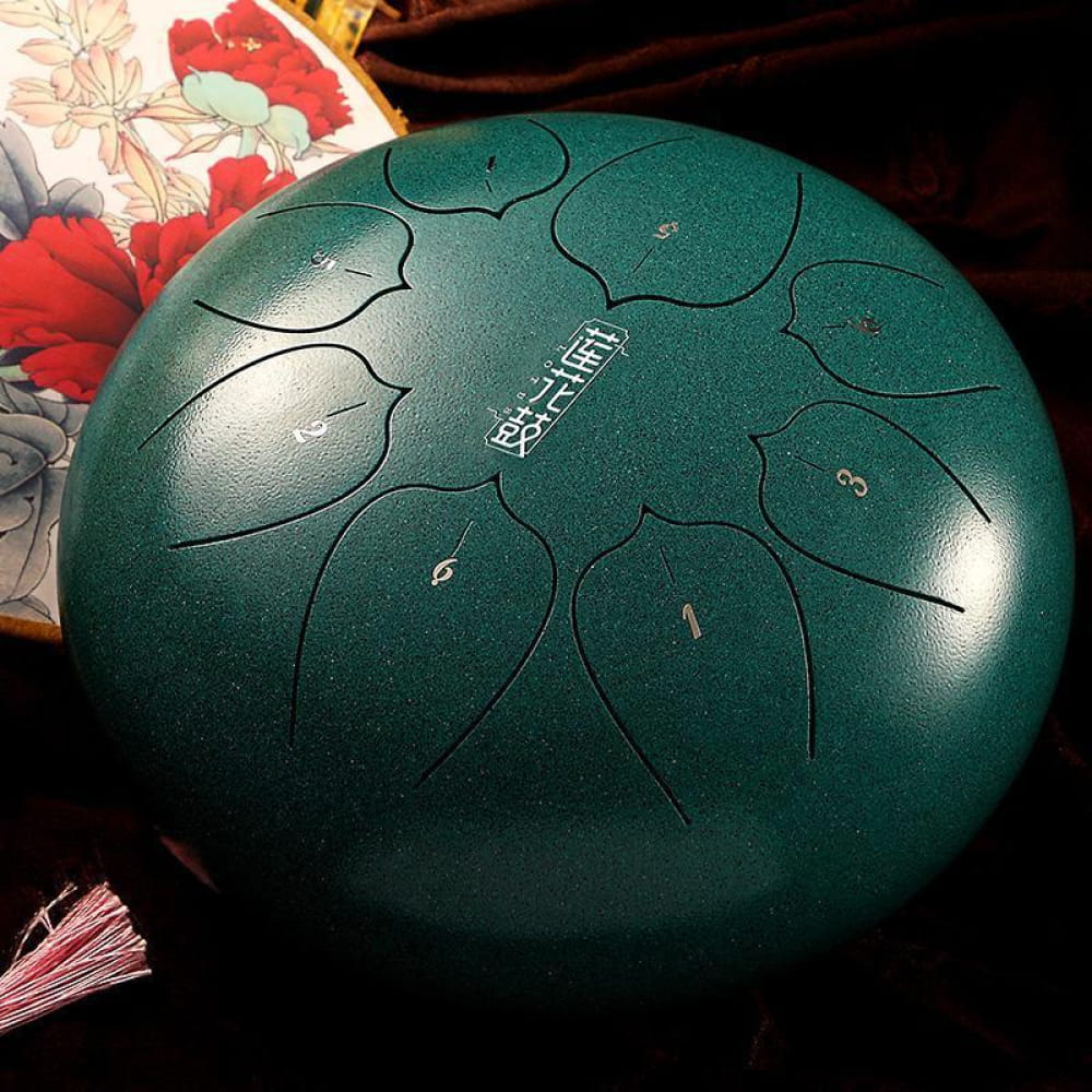 Teal Carbon Steel Tongue Drum with Petal-Shaped Tone Markings in C Key