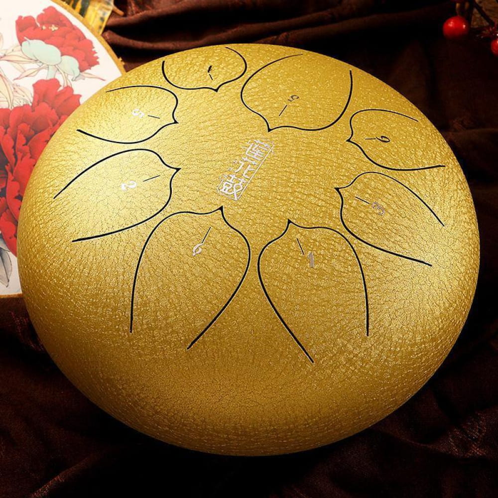 Golden Steel Tongue Drum with Petal Tone Markings in Compact C Key Design