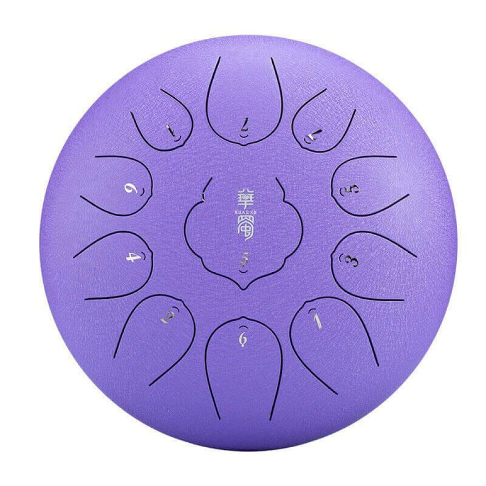 Purple Steel Tongue Drum with numbered tone zones in circular pattern, 10-Inch Carbon Steel