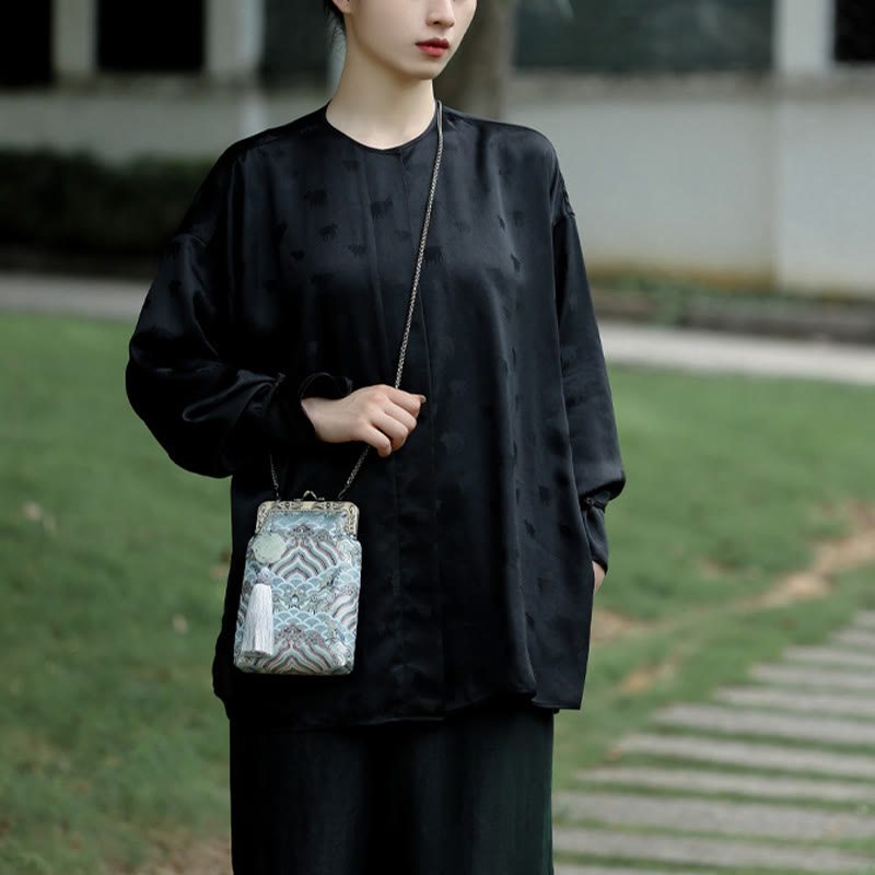 Small Blue Ocean Waves Crossbody Bag With Metal Chain