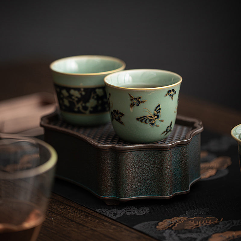 100ml Ceramic Teacup with Butterfly & Lotus Design