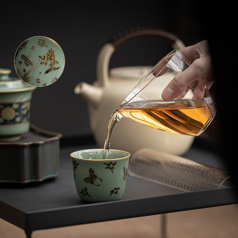 100ml Ceramic Teacup with Butterfly & Lotus Design