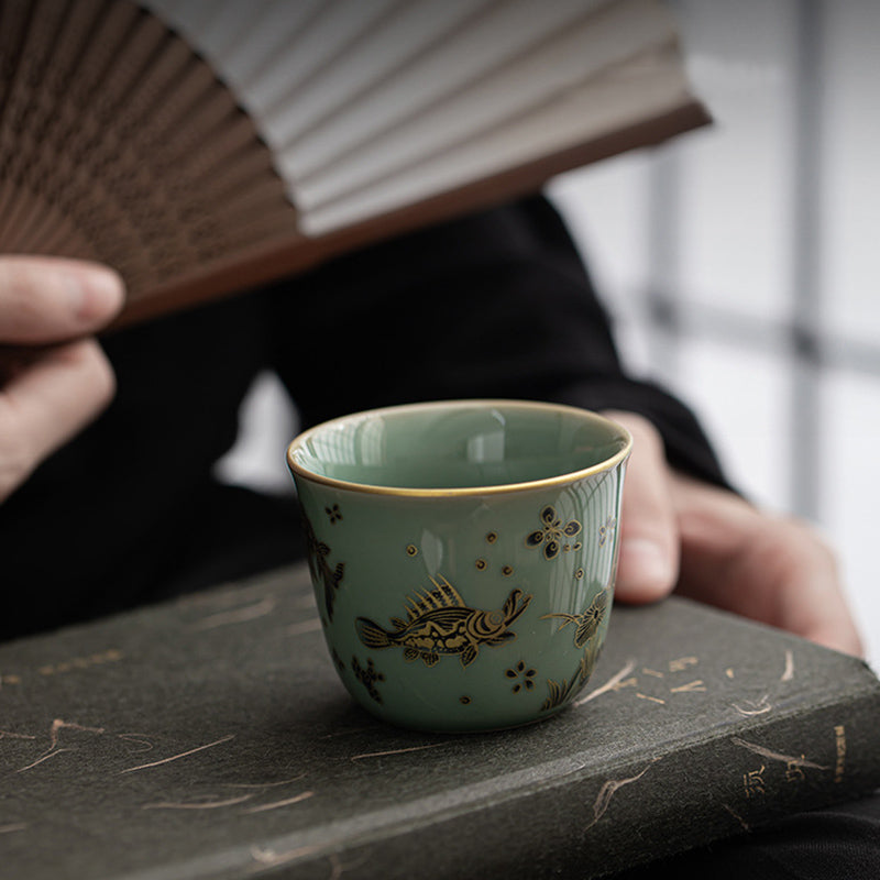 100ml Ceramic Teacup with Butterfly & Lotus Design