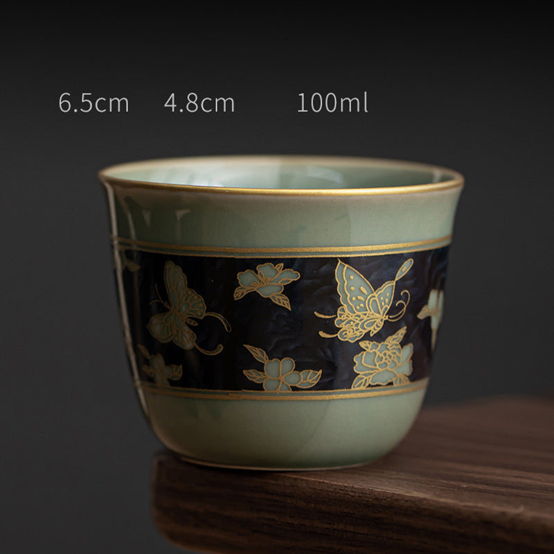 100ml Ceramic Teacup with Butterfly & Lotus Design