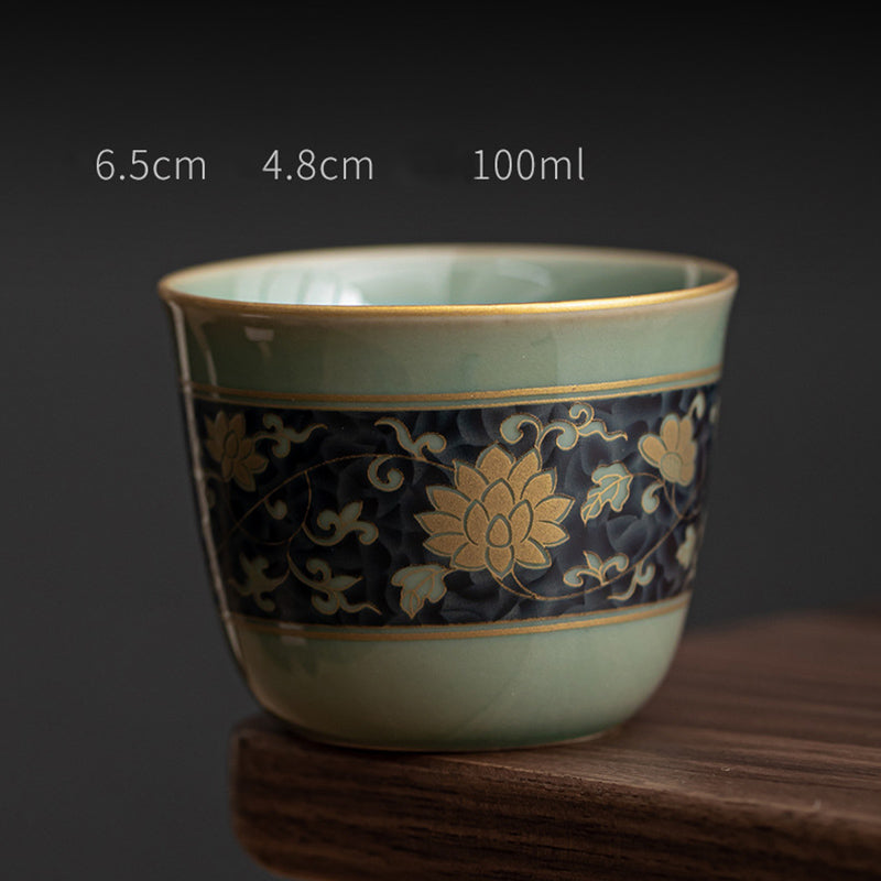 100ml Ceramic Teacup with Butterfly & Lotus Design